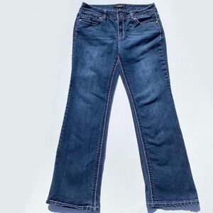 Nine West Blue Denim Jeans Embroidered Rhinestone Womens Size 12 Y2K Western 90s